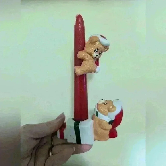 Vintage Christmas candle climber teddy bear set - Picture 2 of 6